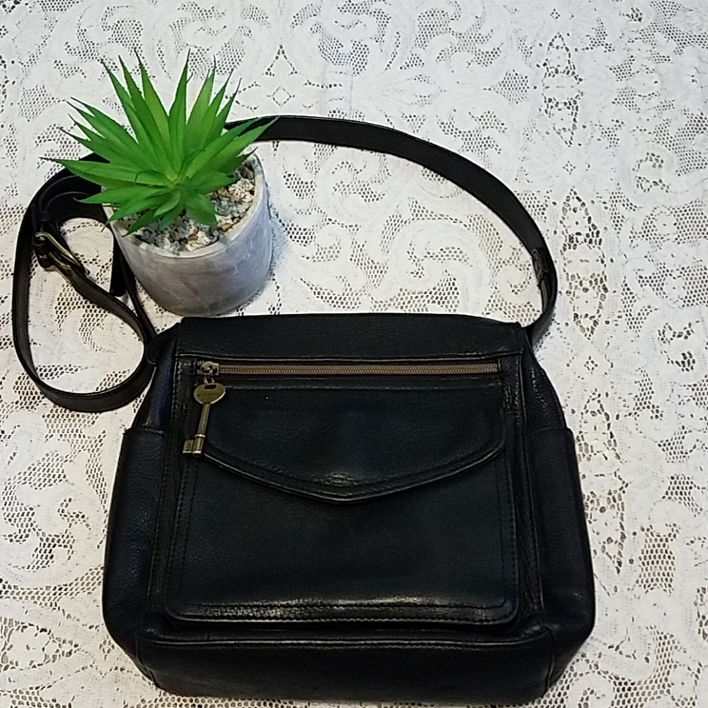 Fossil Genuine Black Leather Organizer Bag Key